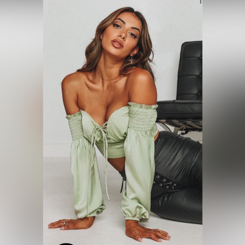 Beginning Boutique off the Shoulder Lace Up Top